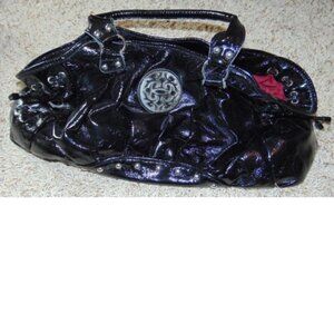 Steve Madden Purse Black Patent Leather Large Satchel Hobo Bag